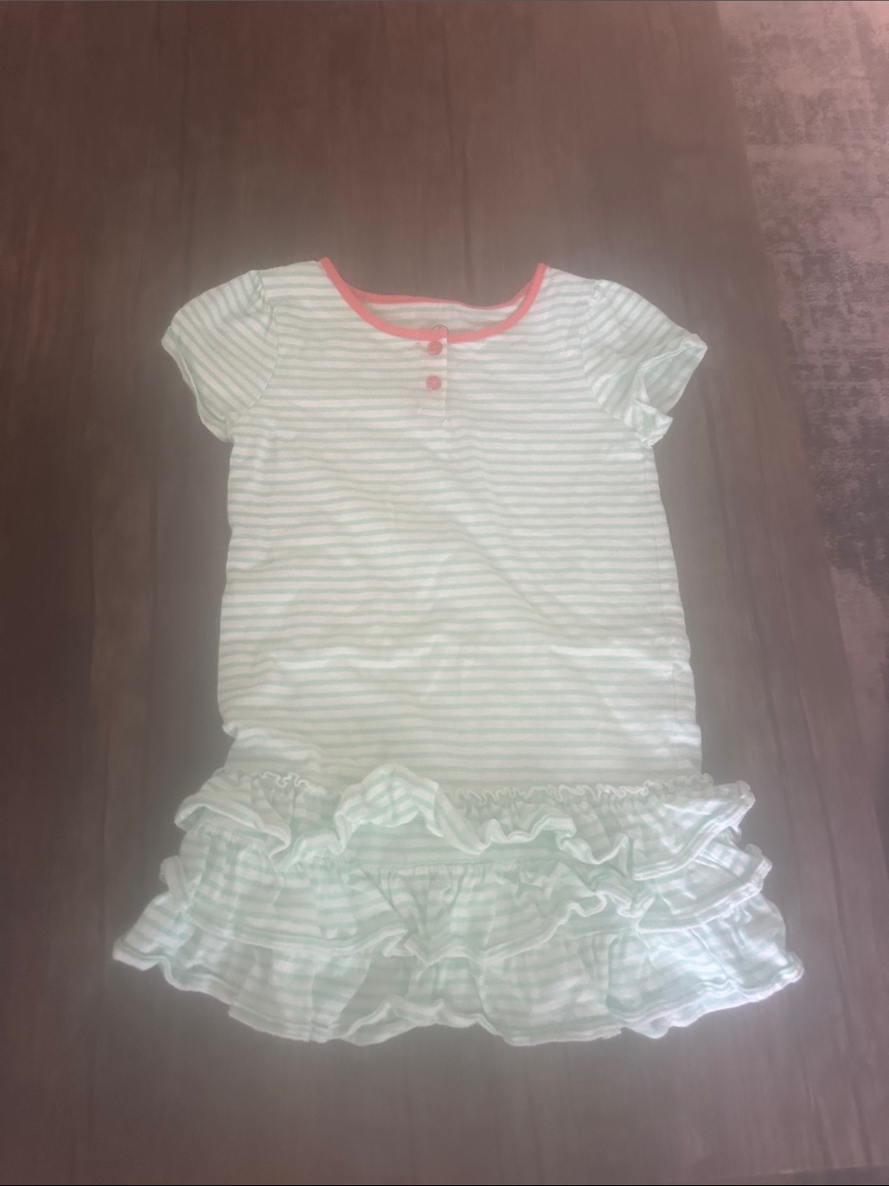 Lands' End Mint & Coral Striped Ruffle Dress